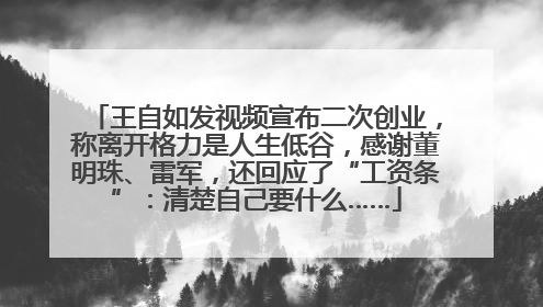王自如发视频宣布二次创业，称离开格力是人生低谷，感谢董明珠、雷军，还回应了“工资条”：清楚自己要什么……