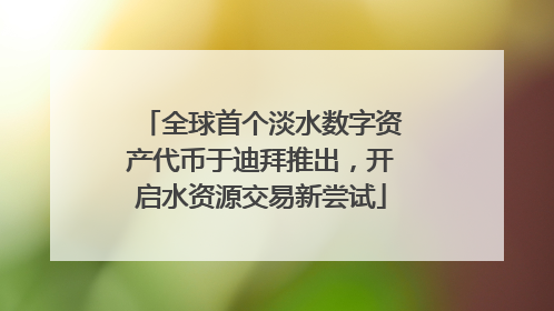 全球首个淡水数字资产代币于迪拜推出，开启水资源交易新尝试