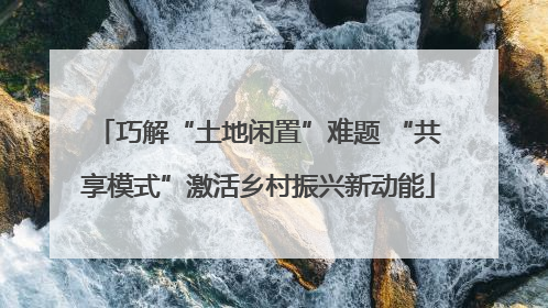 巧解“土地闲置”难题 “共享模式”激活乡村振兴新动能