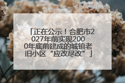 正在公示！合肥市2027年前实现2000年底前建成的城镇老旧小区“应改尽改”